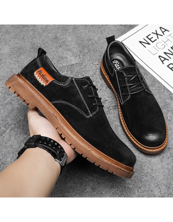 Retro low top thick soled British Style Men's casual shoes autumn lace up work clothes shoes men's fashion large cross-border men's shoes 