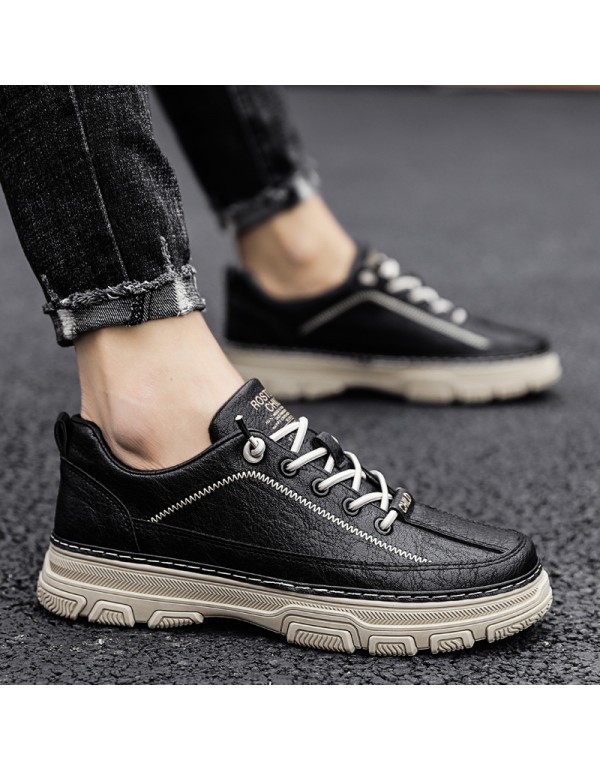 Spring men's slip on casual shoes new thick soled fashion leather shoes men's spring and autumn trend men's small leather shoes wholesale 