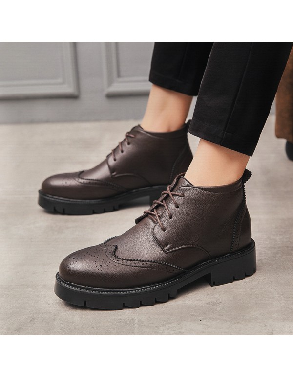 Spring 2020 new block carved men's boots British style short barrel retro Martin boots men's fashion high helper boots 