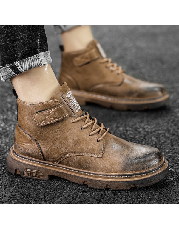 2021 Vintage men's lace up Martin boots fashion British leather shoes men's new autumn and winter high helper work shoes 