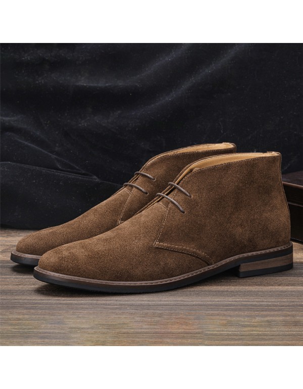 Men's shoes leather casual work boots autumn lace up cow anti velvet retro middle top desert Short Boots Men 