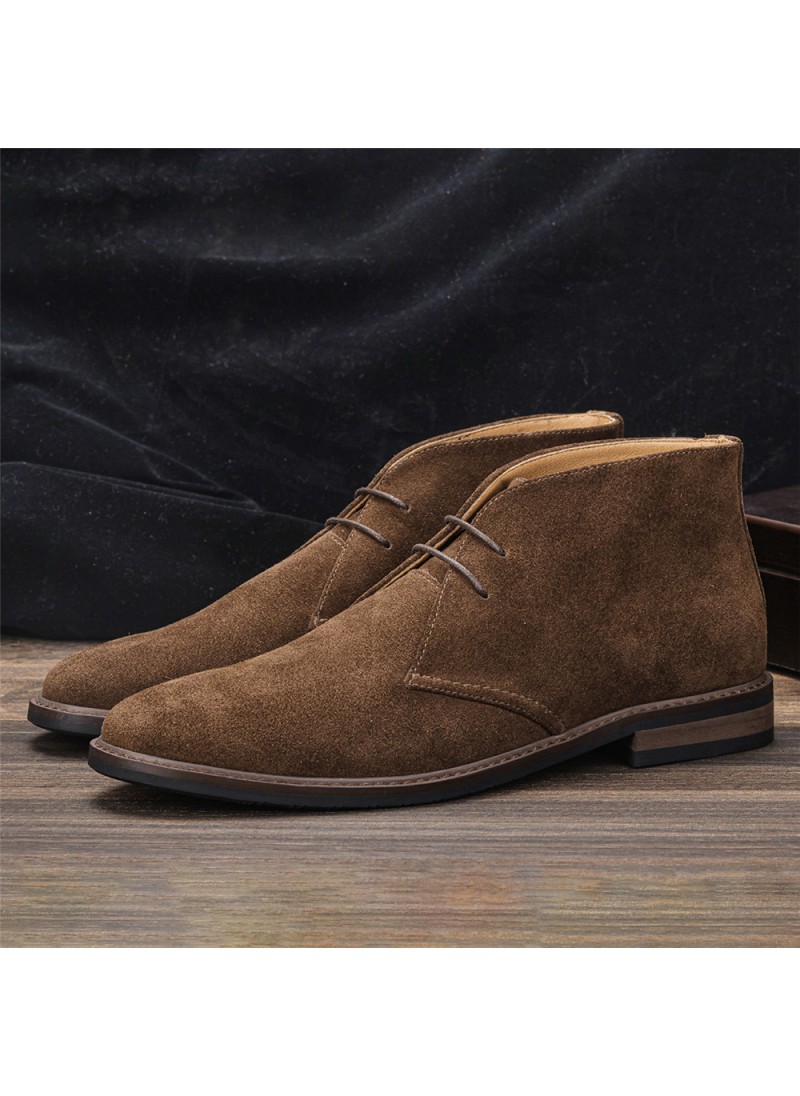 Men's shoes leather casual work boots autumn lace ...