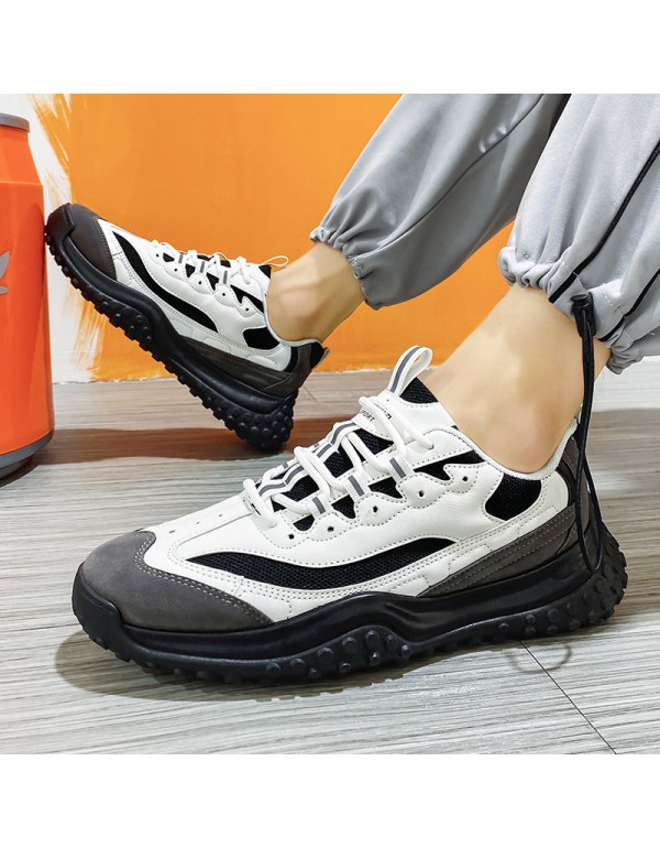 New color blocking youth men's casual shoes autumn lace up thick soled men's shoes ins fashion Hong Kong style sports shoes men's shoes 