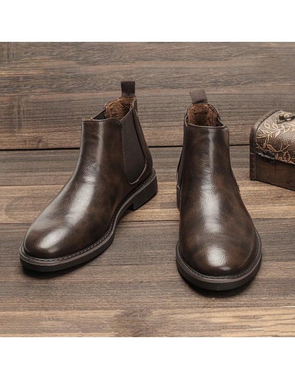 Autumn new men's leather shoes one foot, leather boots, old British business low heel shoes, Chelsea men's Boots 