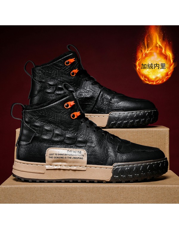 New leather Korean men's board shoes winter warm Retro High Top shoes men's trend youth fashion men's board shoes 