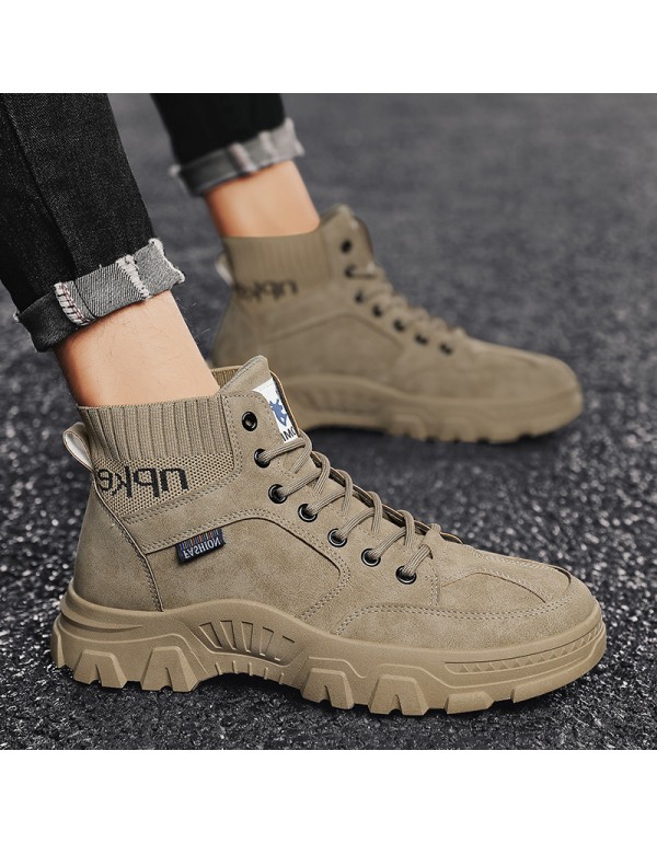 Martin boots men's high top 2021 autumn winter new fashion boots men's Non Slip Socks Black casual work shoes men's Boots 