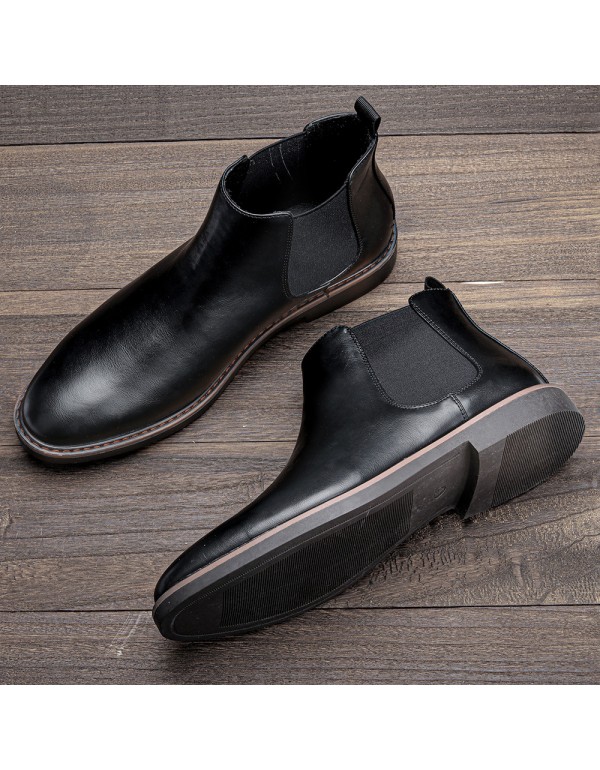 Autumn new men's leather shoes one foot, leather boots, old British business low heel shoes, Chelsea men's Boots 