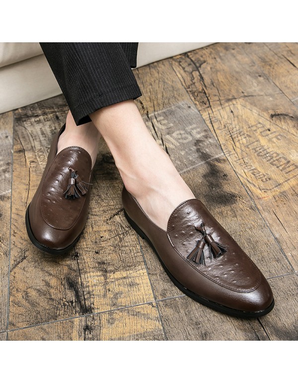Korean men's leather shoes youth personality tassel shoes round head one pedal pea shoes daily single shoes large cross-border shoes 