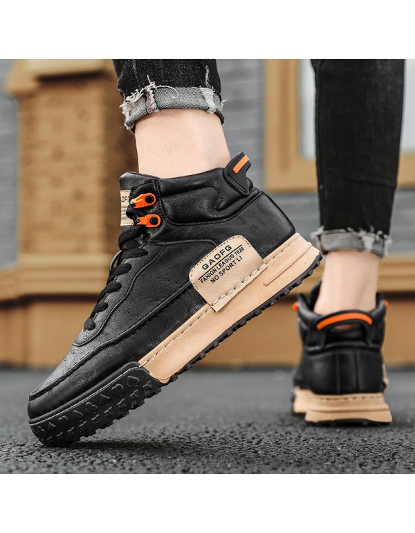 New leather Korean men's board shoes winter warm Retro High Top shoes men's trend youth fashion men's board shoes 