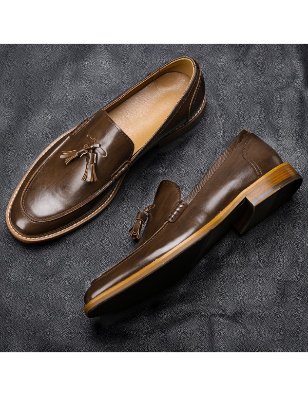 Cross border business shoes men's 2021 spring new US Size wood grain tassel foreign trade formal men's shoes Lefu shoes 