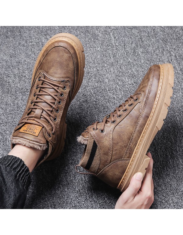 New fashion outdoor men's work shoes winter Plush warm Martin boots men's Retro High help men's cotton shoes 