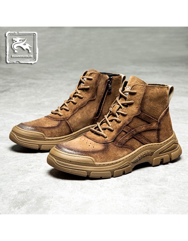 Ns-55502 autumn and winter new high top casual shoes men's winter Plush warm Martin boots men's thick soled men's board shoes 