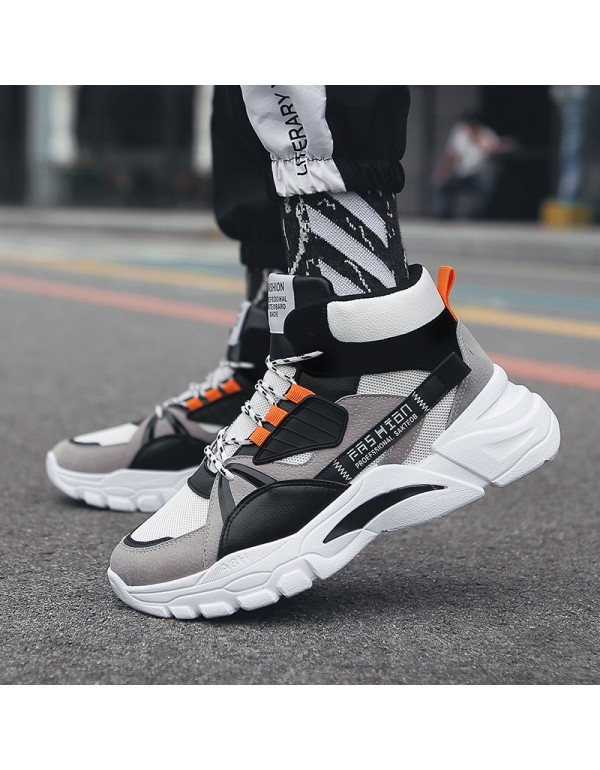 New fashion color matching men's sports shoes autumn and winter thick bottom high top casual men's shoes fashion daddy shoes men's shoes 