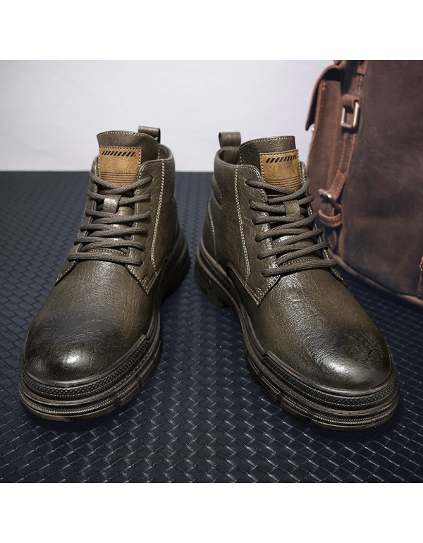 2021 Vintage men's thick bottom work shoes autumn and winter lace up British style locomotive men's shoes outdoor Martin boots 