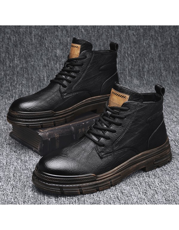 2021 Vintage men's thick bottom work shoes autumn and winter lace up British style locomotive men's shoes outdoor Martin boots 