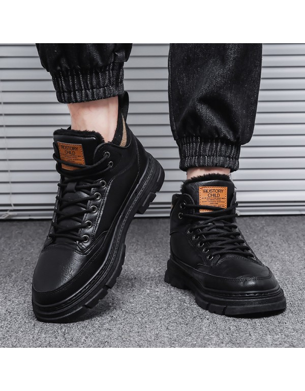 New fashion outdoor men's work shoes winter Plush warm Martin boots men's Retro High help men's cotton shoes 