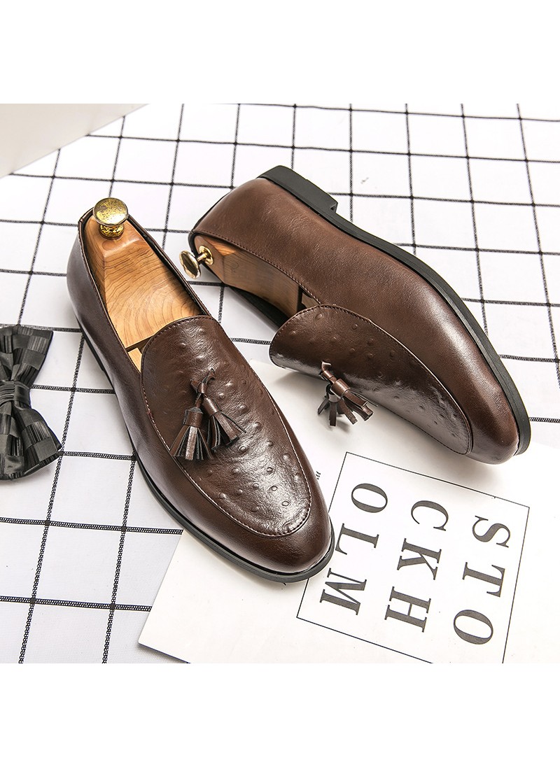 Korean men's leather shoes youth personality tasse...