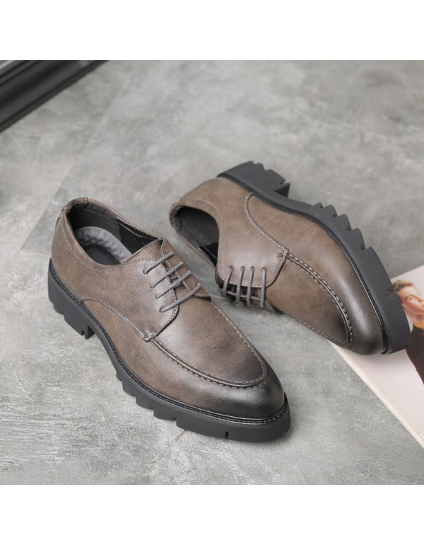 New Retro thick soled men's business shoes autumn lace up casual shoes men's fashion pointed block men's shoes 