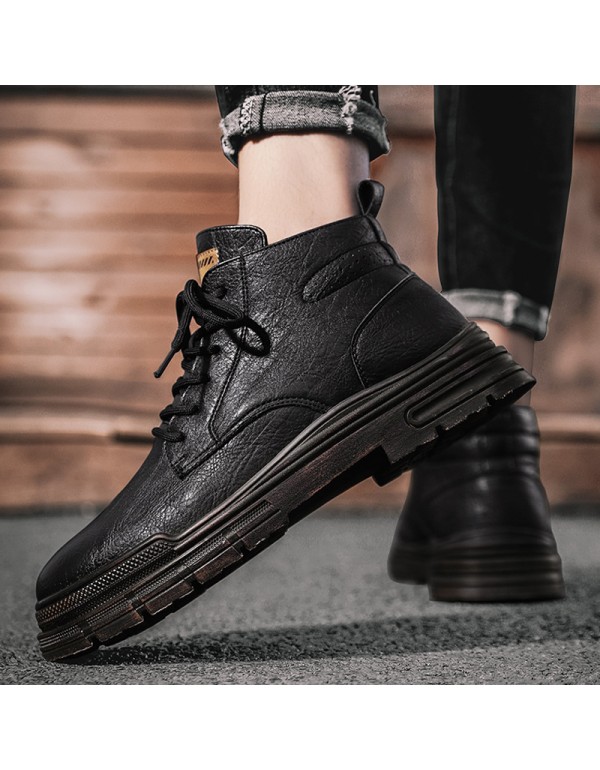 2021 Vintage men's thick bottom work shoes autumn and winter lace up British style locomotive men's shoes outdoor Martin boots 