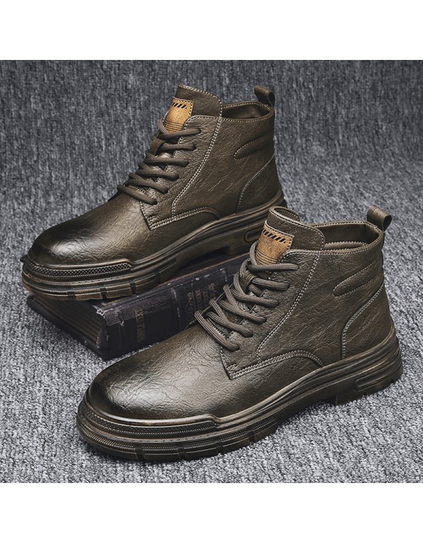 2021 Vintage men's thick bottom work shoes autumn and winter lace up British style locomotive men's shoes outdoor Martin boots 