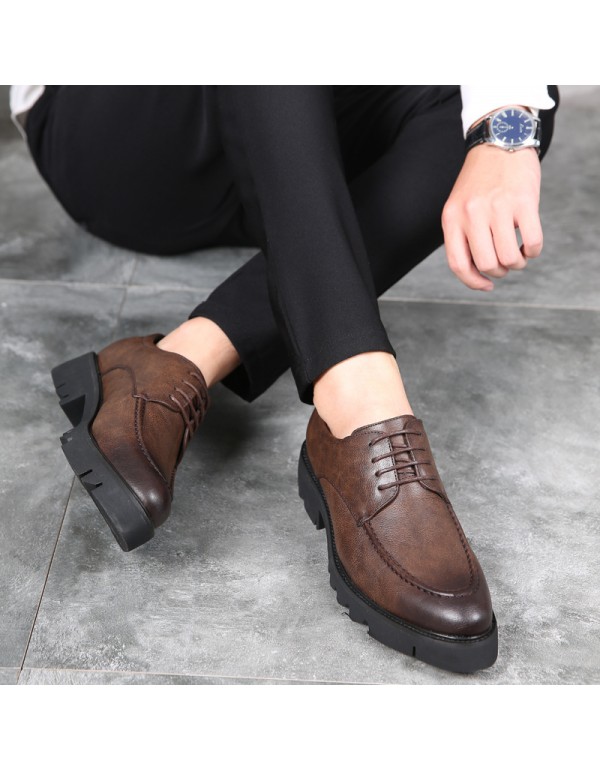 New Retro thick soled men's business shoes autumn lace up casual shoes men's fashion pointed block men's shoes 