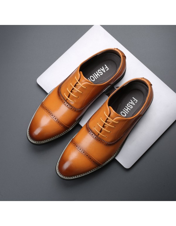 British business dress casual leather shoes men's pointed lace up versatile leather shoes cross-border large leather shoes men's one hair style 