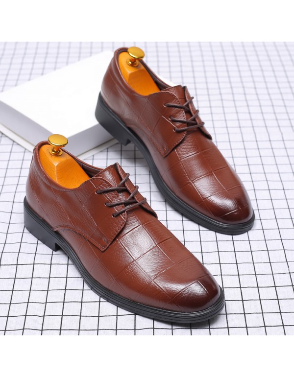 2022 new men's shoes soft soled leather casual Plaid leather shoes men's business wedding banquet shoes wear-resistant fashion