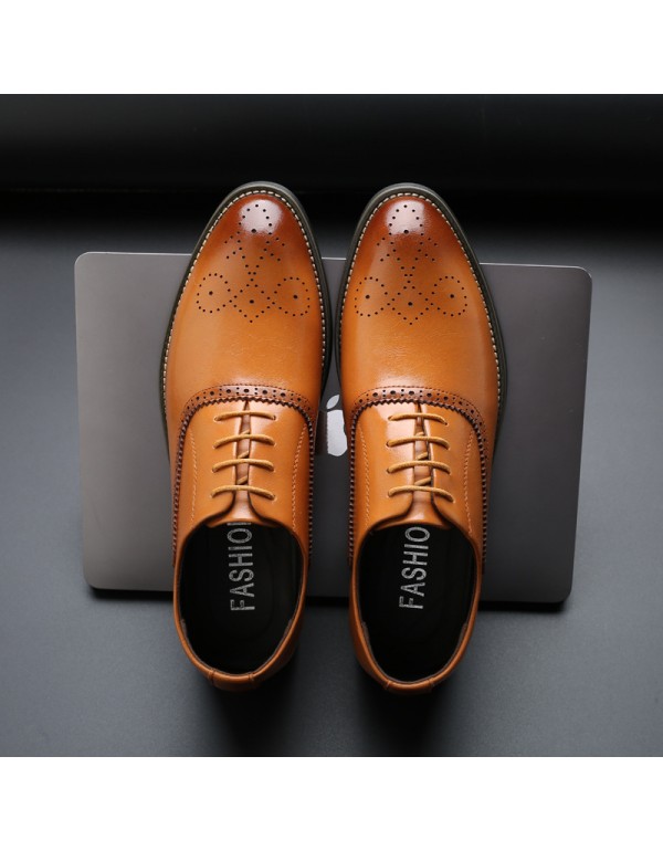 Bullock carved men's shoes pointed formal leather shoes business casual leather shoes large foreign trade leather shoes men's one hair substitute 