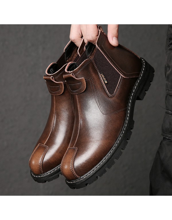 Chelsea boots autumn and winter 2019 new British fashion work clothes men's Martin boots Plush warm high top men's shoes