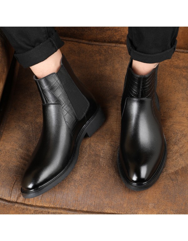 Chelsea boots pointed short boots men's English style retro Martin boots middle top boots high top leather shoes men's one hair substitute