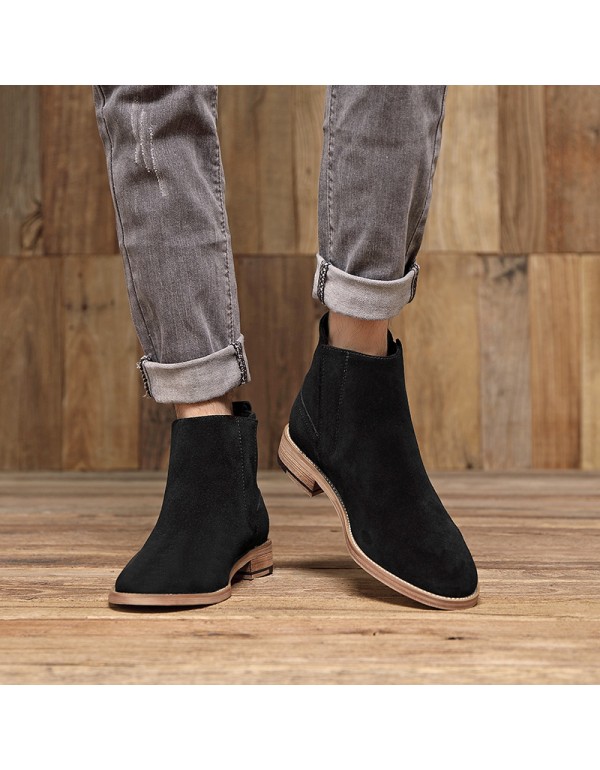 Autumn and winter British pointed frosted men's short boots Chelsea boots cattle anti velvet Martin boots men's boots one hair substitute 
