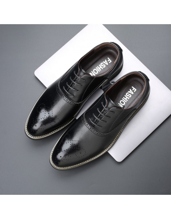 Bullock carved men's shoes pointed formal leather shoes business casual leather shoes large foreign trade leather shoes men's one hair substitute 