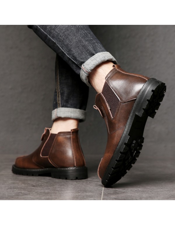 Chelsea boots autumn and winter 2019 new British fashion work clothes men's Martin boots Plush warm high top men's shoes
