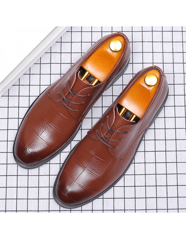 2022 new men's shoes soft soled leather casual Plaid leather shoes men's business wedding banquet shoes wear-resistant fashion