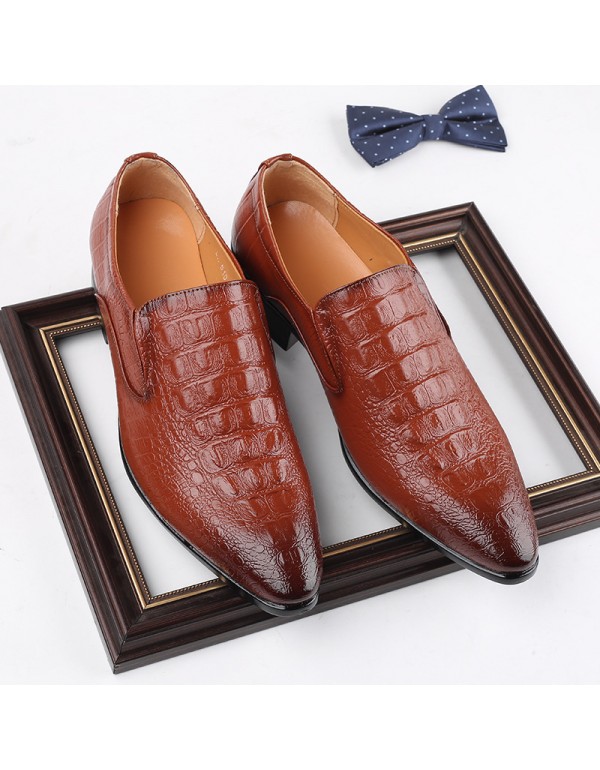 New British pointed men's shoes leather shoes business low top shoes classic set single shoes fashion crocodile pattern trendy shoes 