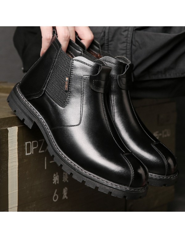 Chelsea boots autumn and winter 2019 new British fashion work clothes men's Martin boots Plush warm high top men's shoes