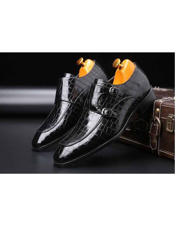 Amazon wishlazada business pointed leather shoes crocodile leather shoes men's side buckle casual men's shoes 