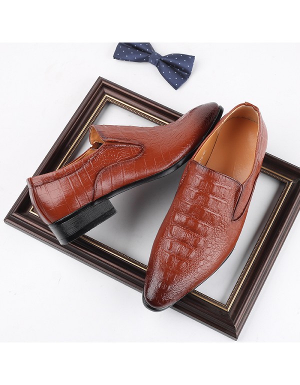 New British pointed men's shoes leather shoes business low top shoes classic set single shoes fashion crocodile pattern trendy shoes 