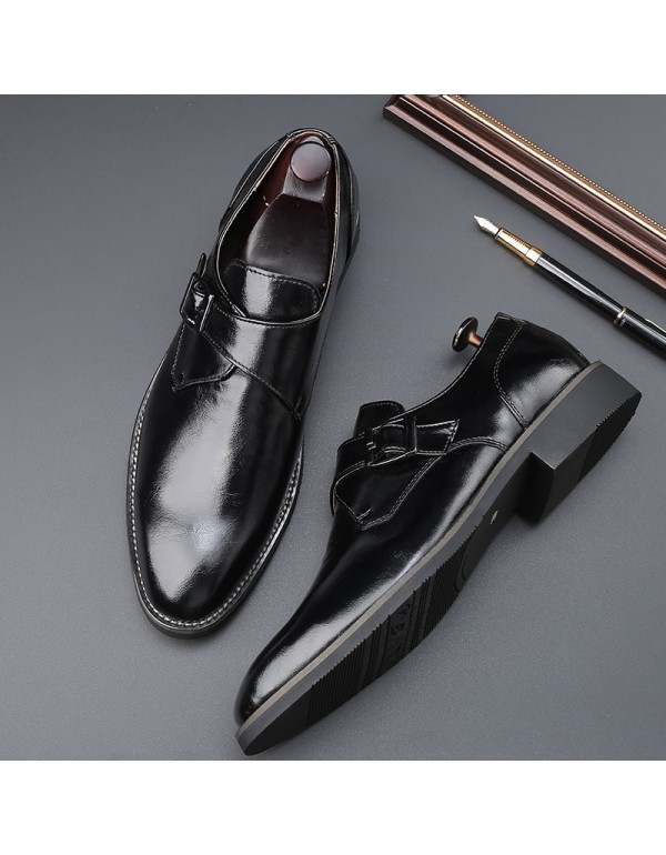 Amazon wishlazada buckle formal business leather shoes cross border large pointed leather shoes men's one piece 