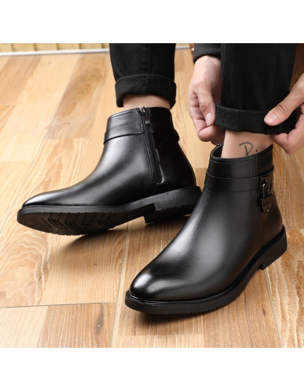 Spring Chelsea Boots Men's middle upper leather shoes British style pointed short boots cover feet Martin boots men's boots a substitute hair