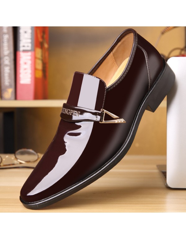 Taiping wolf class II e-commerce patent leather pointed leather shoes men's spring business leisure middle-aged formal suit bright face 