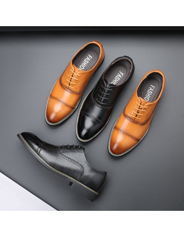 British business dress casual leather shoes men's pointed lace up versatile leather shoes cross-border large leather shoes men's one hair style 