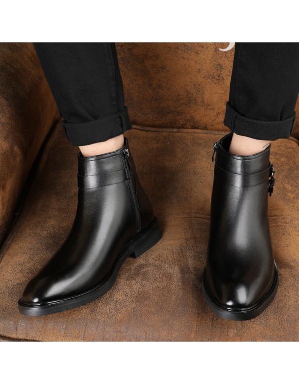 Spring Chelsea Boots Men's middle upper leather shoes British style pointed short boots cover feet Martin boots men's boots a substitute hair