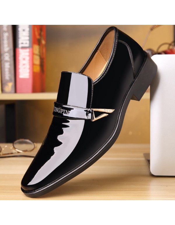 Taiping wolf class II e-commerce patent leather pointed leather shoes men's spring business leisure middle-aged formal suit bright face 