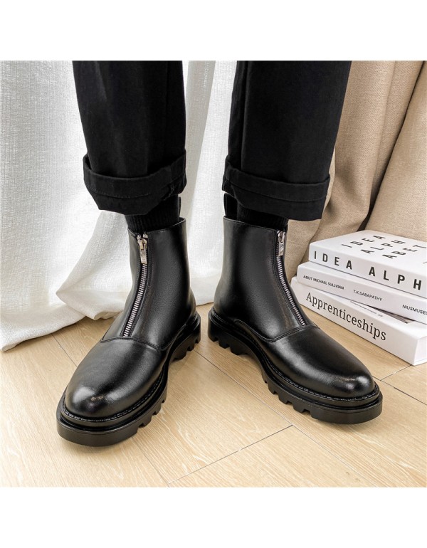 2021 new high top men's shoes trend British autumn and winter Plush Martin boots one foot boots fashion front zipper men's Boots