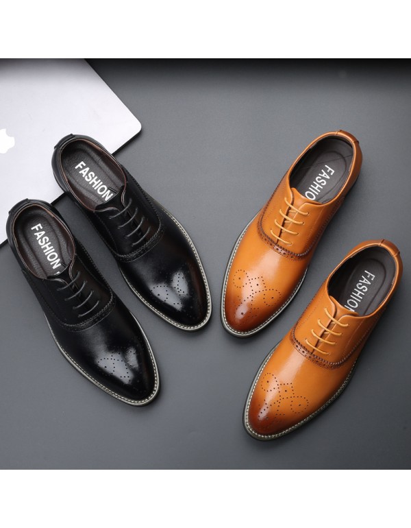 Bullock carved men's shoes pointed formal leather shoes business casual leather shoes large foreign trade leather shoes men's one hair substitute 