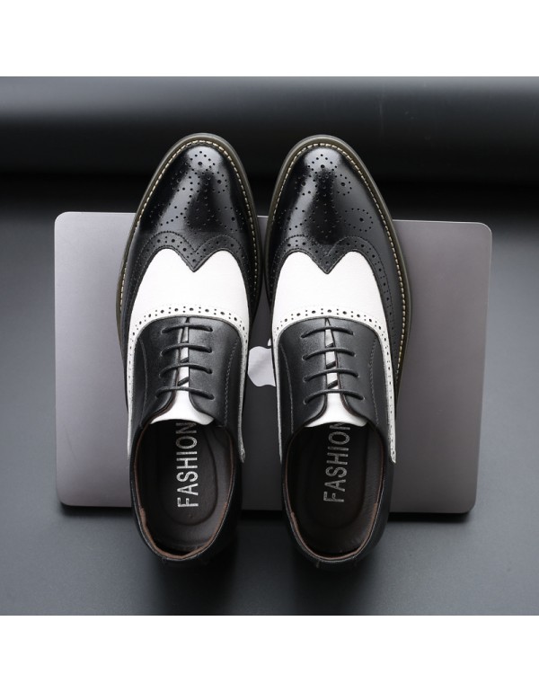 Remblock carved pointed leather shoes black and wh...