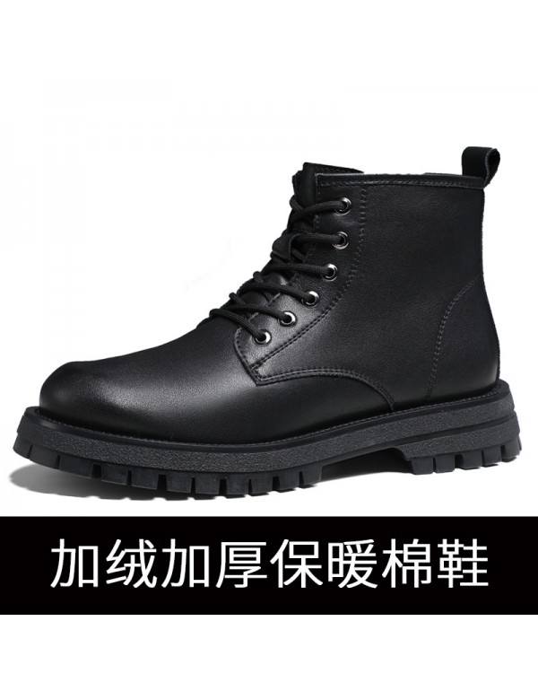 Martin boots men's Boots Men's British style winter Plush men's shoes Chelsea medium top high top leather shoes