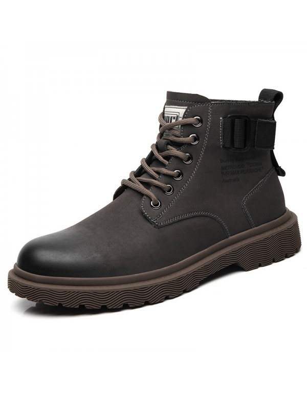 Men's shoes high top men's autumn leather middle top Martin boots fashion short boots British leather boots tooling boots 