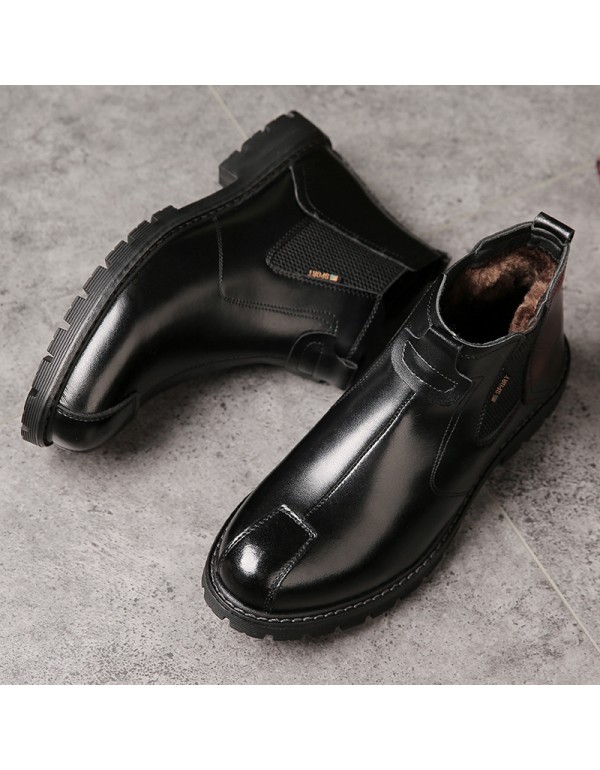 Chelsea boots autumn and winter 2019 new British fashion work clothes men's Martin boots Plush warm high top men's shoes